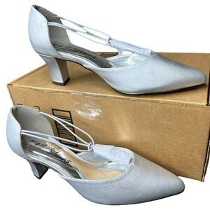 Easy Street Women D'orsay Pointed Pump Heels Moonlight Size US 7.5W Silver Satin